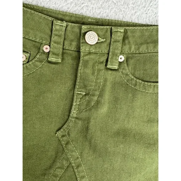 True Religion Womens Green Denim Mini Skirt Size 26 Rare Sample Design NWT - Picture 6 of 12